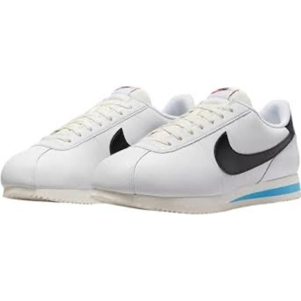 Nike Cortez women’s sneakers, US size 7.5, UK size 5, white, black, and blue